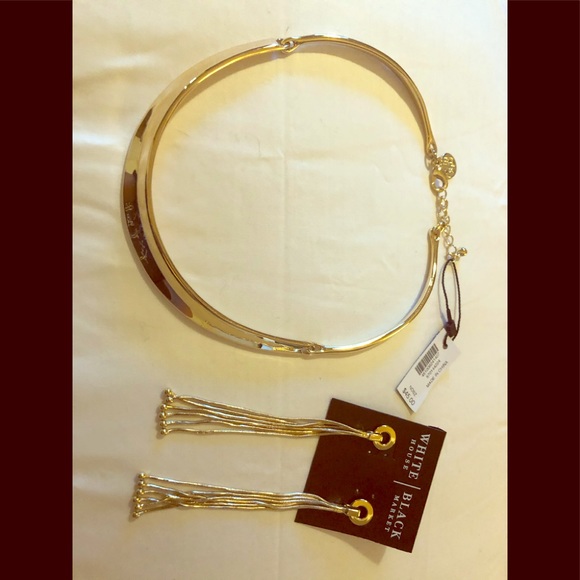 Gold choker with gold dangle earrings - Picture 1 of 3